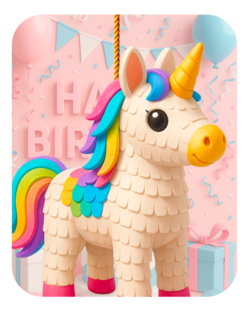 invitation interactive anniversaire Jeu Pinata Licorne